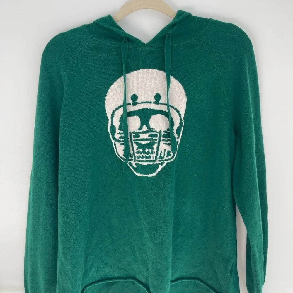 SKULL CASHMERE Collegiate Skull Green Hoodie Sweater - Picture 2 of 4